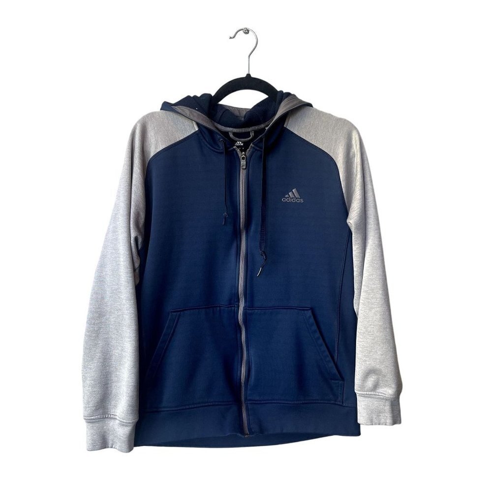 Adidas Mens Climawarm Full Zip Size M Navy‎ Blue Gray Hooded Jacket